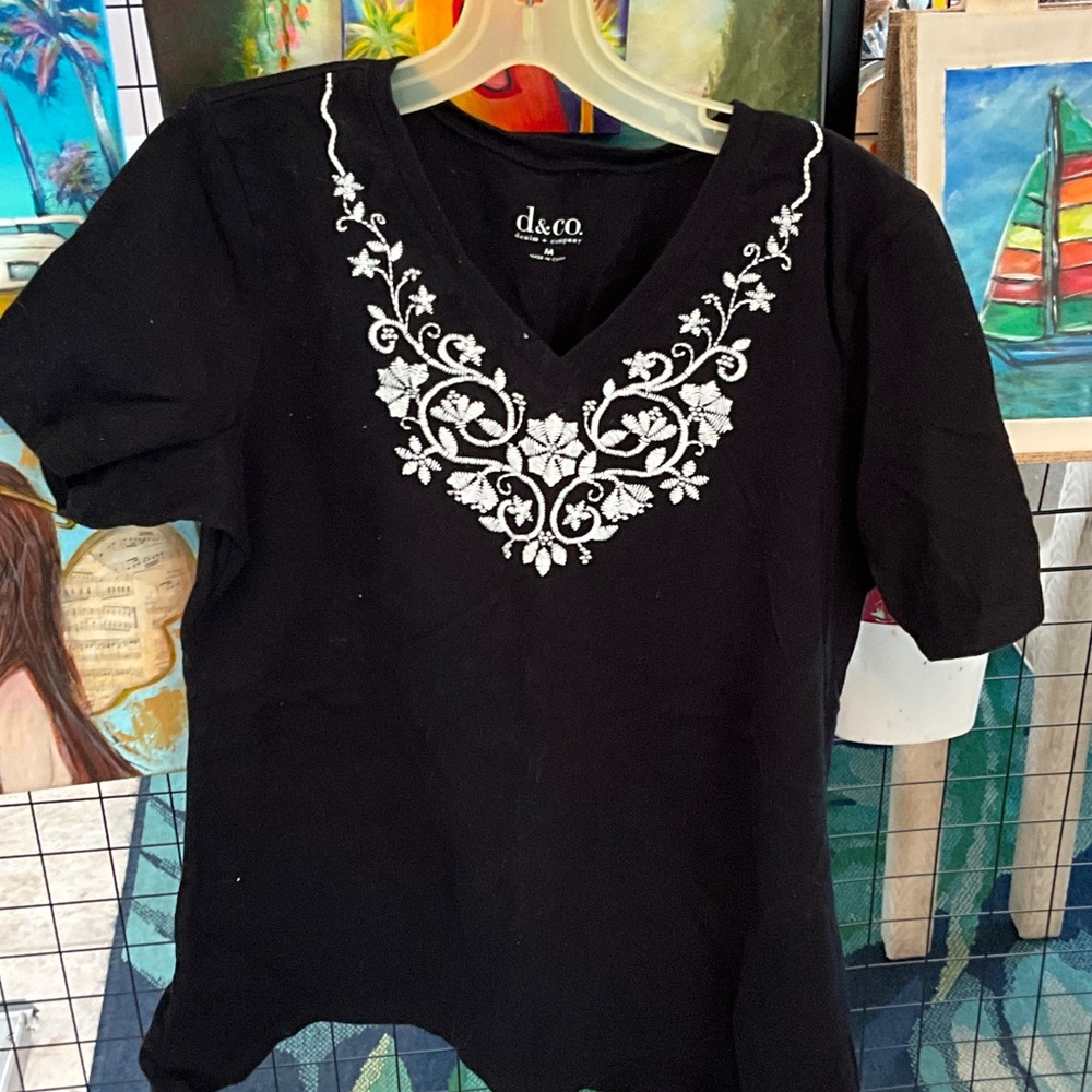 D&Co Black Floral Embroidered Blouse